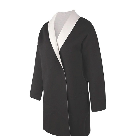 ANJA Black and Cream Open Front Duster Cardigan - Picture 5 of 7